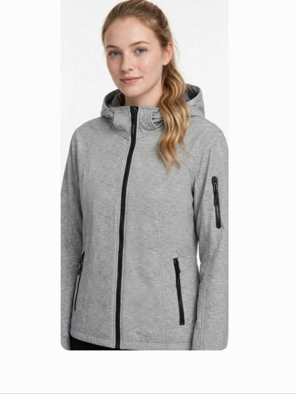 Free Country Gray Women's Jacket Size Large. Unzip Hood Insulated Lining.